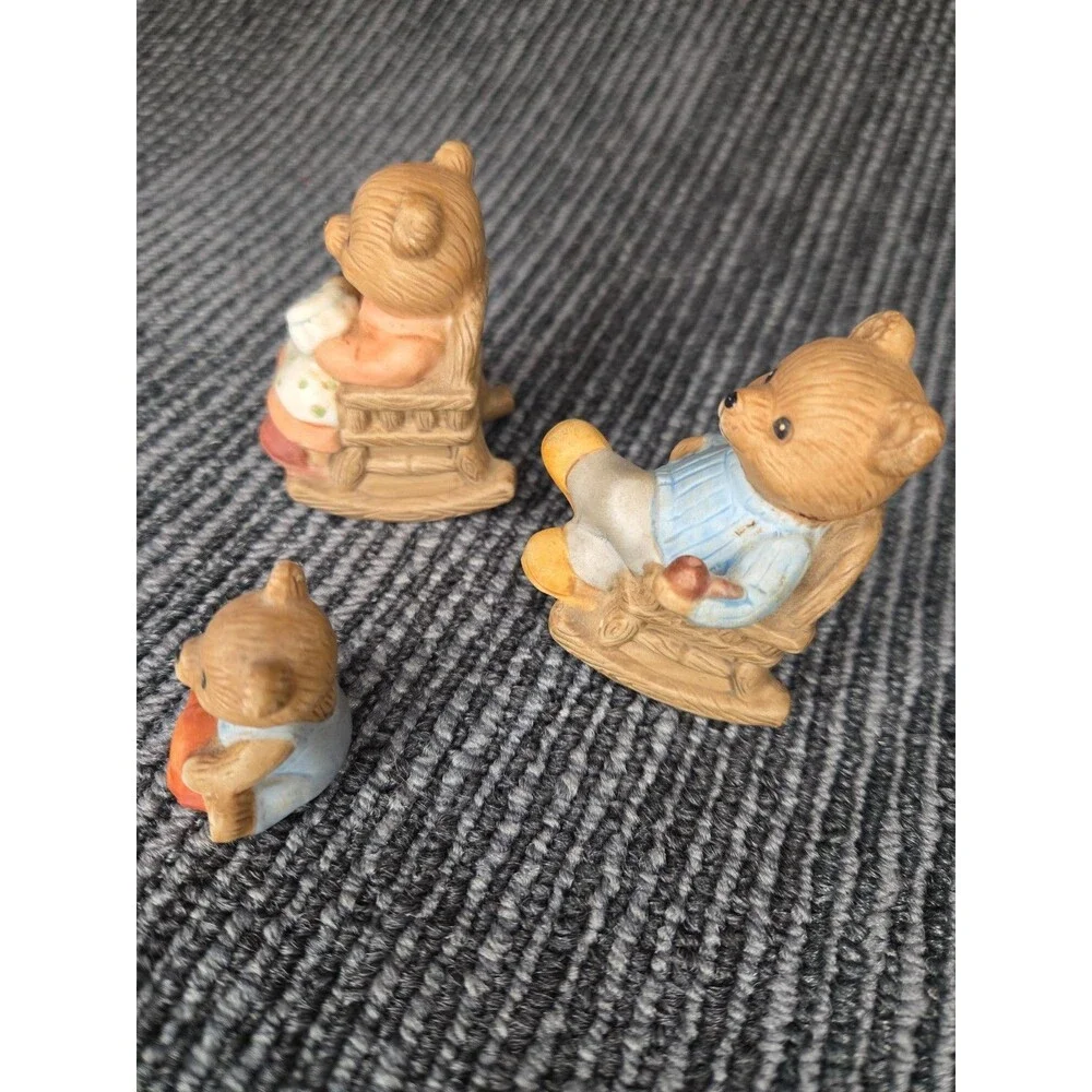 Homco Bear Family Figurines #1470 Rocking Chair  Set of 3 Ceramic Home Interiors